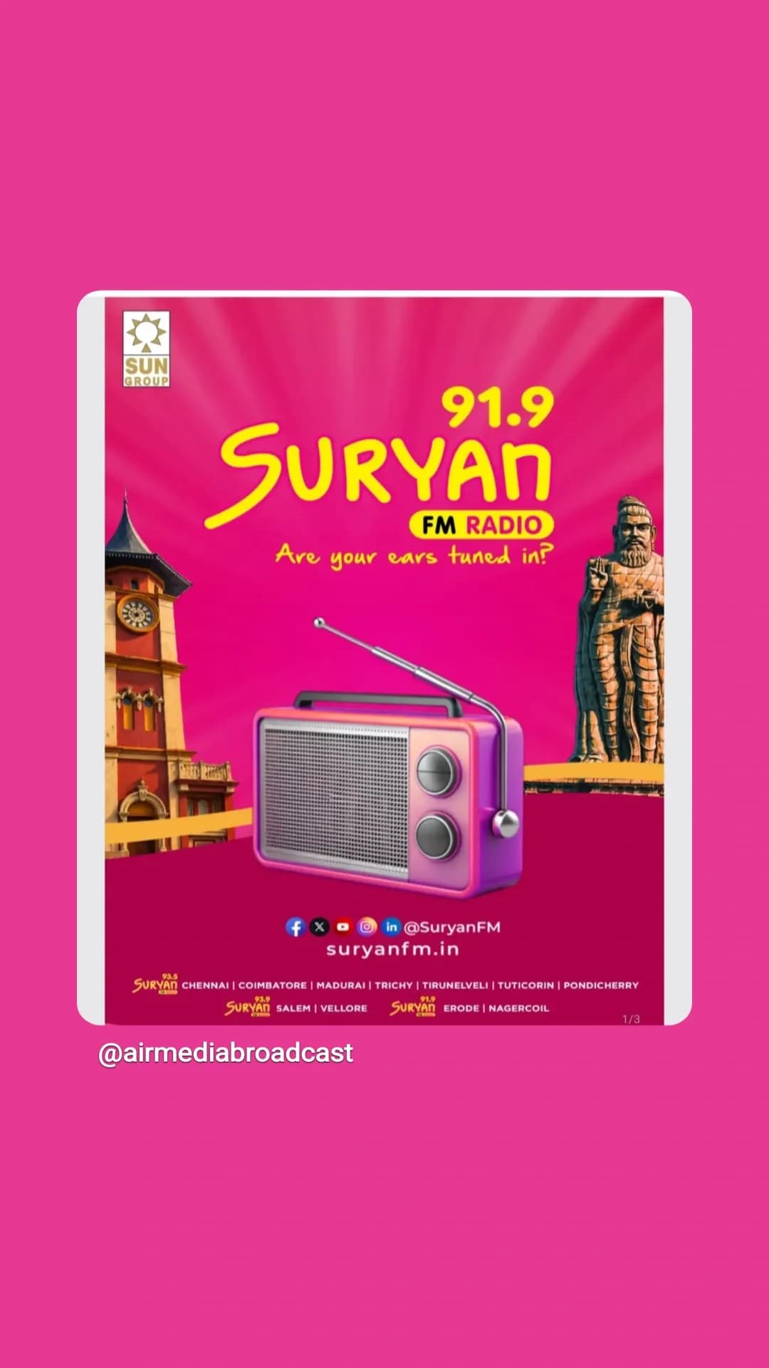 Sun TV Network is expanding its FM radio network with the launch of Suryan FM 91.9 MHz in Nagercoil, Tamil Nadu.