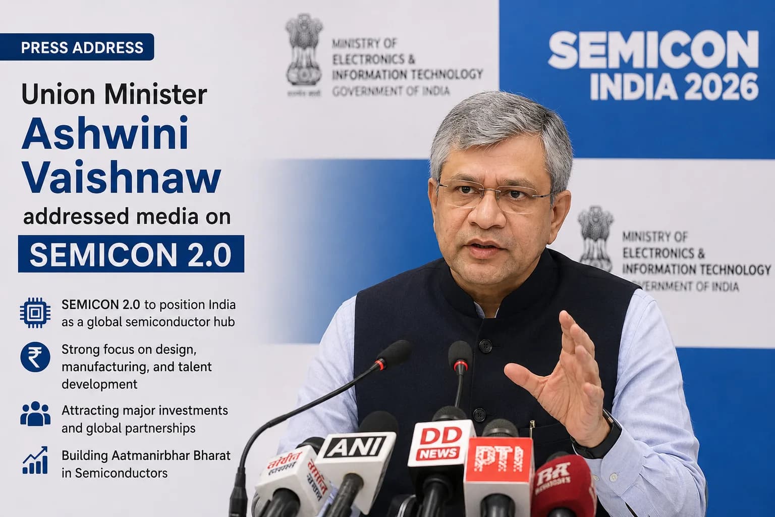 Union Minister Ashwini Vaishnaw addressed media on Semicon 2.0