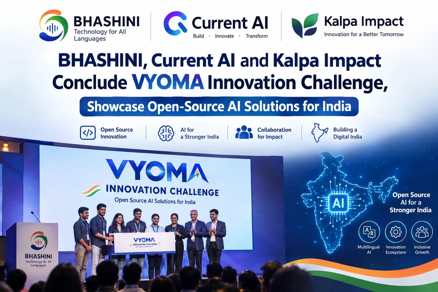 BHASHINI, Current AI and Kalpa Impact Conclude VYOMA Innovation Challenge, Showcase Open-Source AI Solutions for India