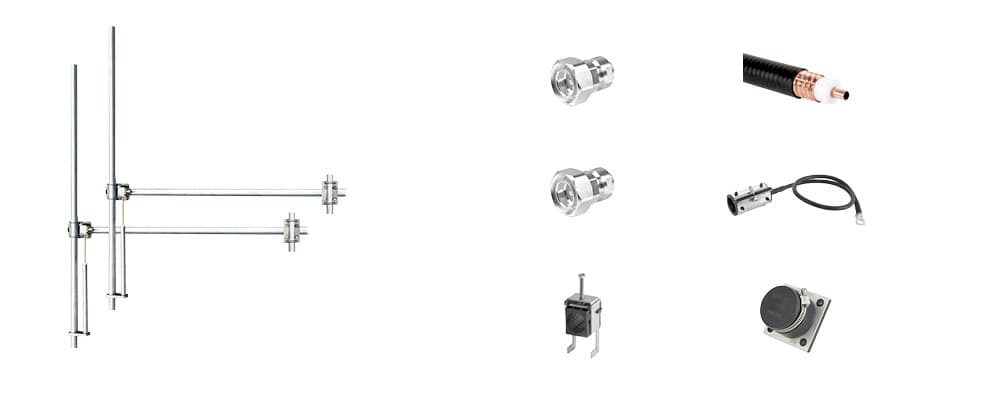 Package 2 bays dipole FM antenna and accessories, wide band aluminum, max power 1.5kW, gain 5dBd