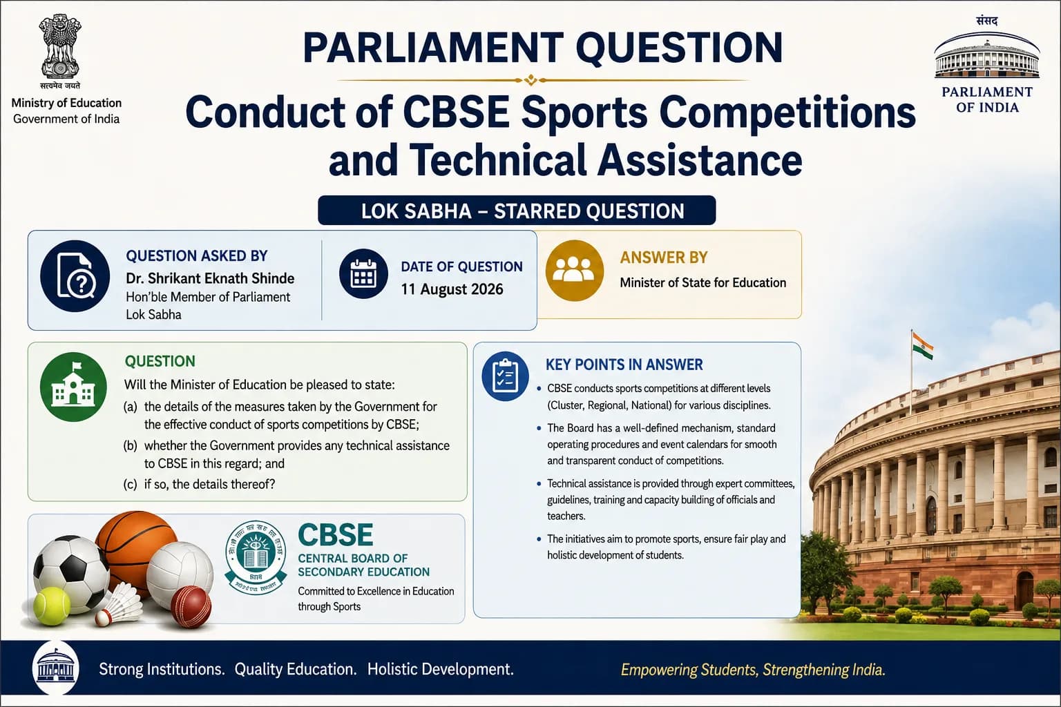 Parliament Question: Conduct of CBSE Sports Competitions and Technical Assistance